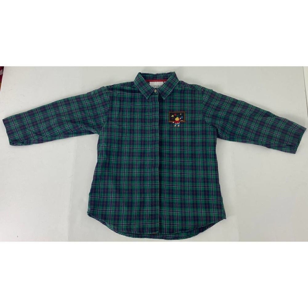 Vintage Casey & Max Plaid Shirt Teacher School Student Green Blue - Size Medium
